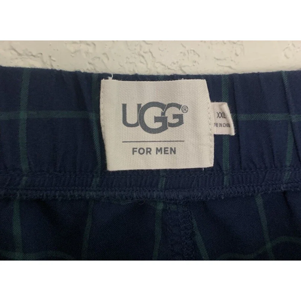 UGG Men’s Check Cotton Flannel Lounge Pajama Pants Navy Blue Green Size XXL